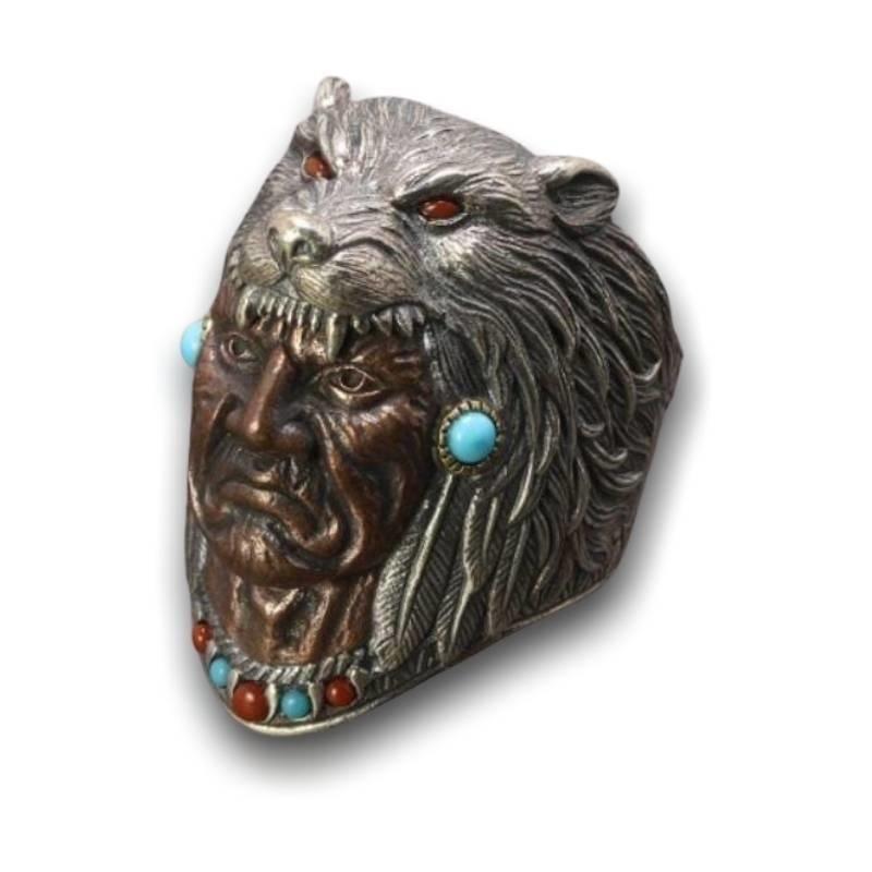 Anello vintage con testa indiana turchese