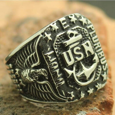 Anello d'argento vintage della Marina degli Stati Uniti