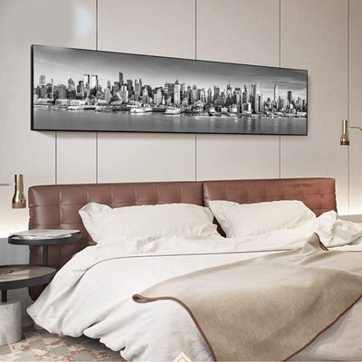 Grande dipinto in bianco e nero di New York vintage