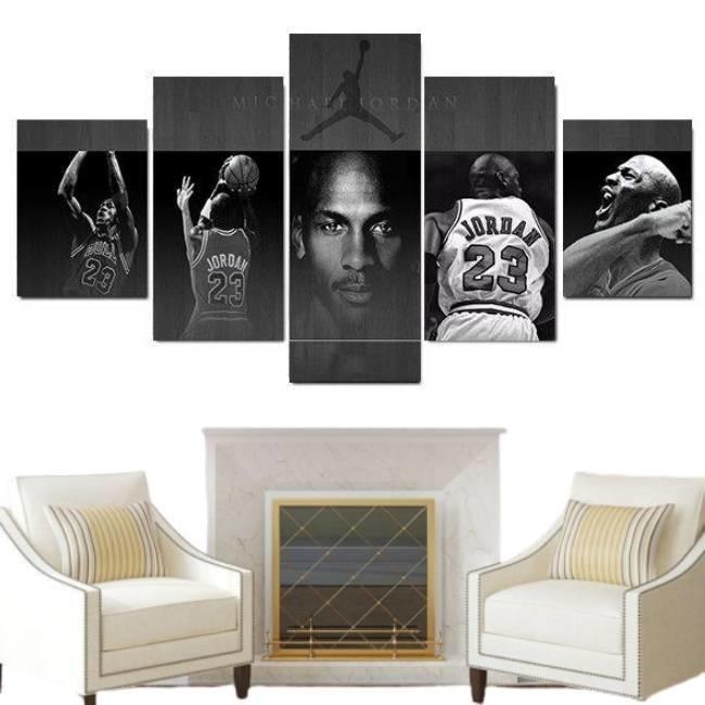Dipinto vintage in bianco e nero di Michael Jordan