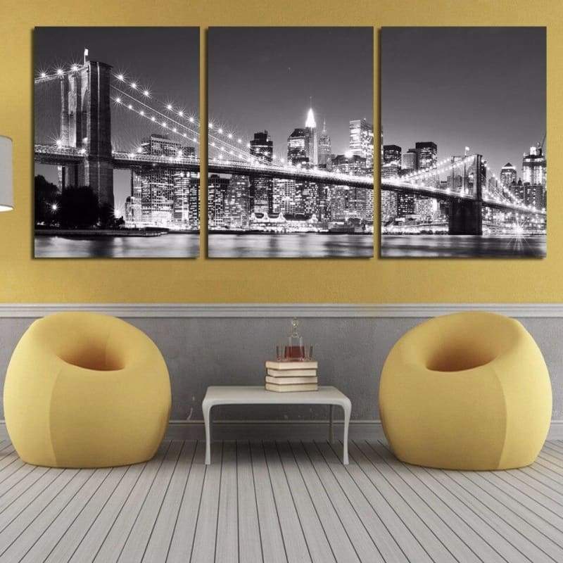 Dipinto Vintage New York Manhattan Bridge di notte