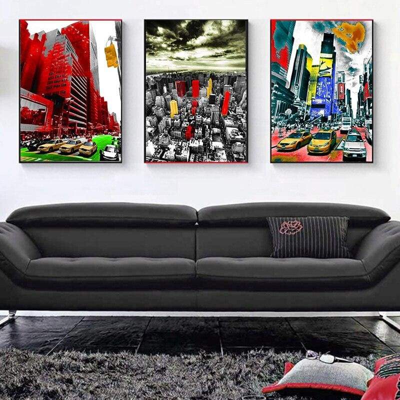 Pittura vintage rossa e grigia di New York