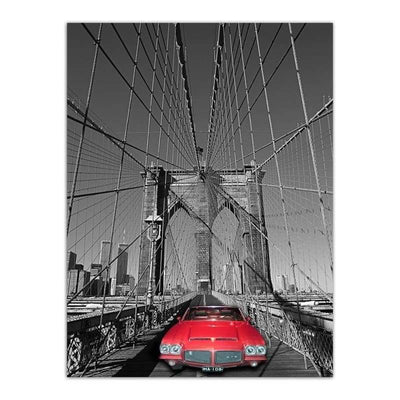 Dipinto Vintage New York Brooklyn Bridge rosso