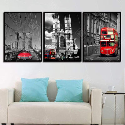 Dipinto Vintage New York Brooklyn Bridge rosso